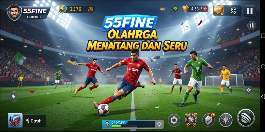 Screenshot utama 55FIVE menampilkan aksi pertandingan olahraga yang seru.
