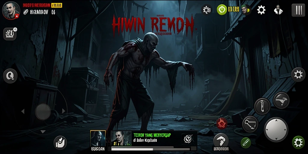 Gambar menakutkan dari gameplay HIWIN yang menggambarkan suasana horor.
