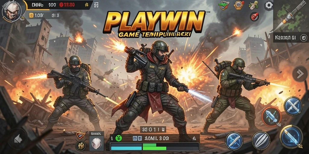 Tangkapan layar permainan PLAYWIN menampilkan aksi pertempuran yang mendebarkan.