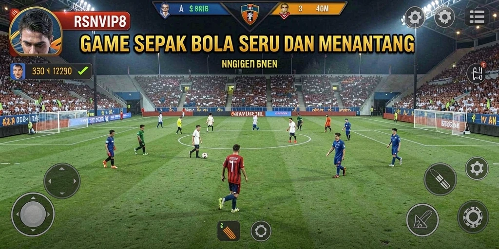 Screenshot gameplay RSNVIP8 menampilkan aksi pertandingan sepak bola yang seru.