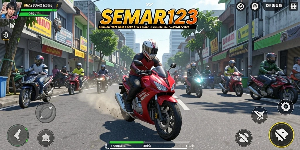 Tangkapan layar <strong>SEMAR123</strong> menampilkan aksi balapan motor yang mendebarkan.