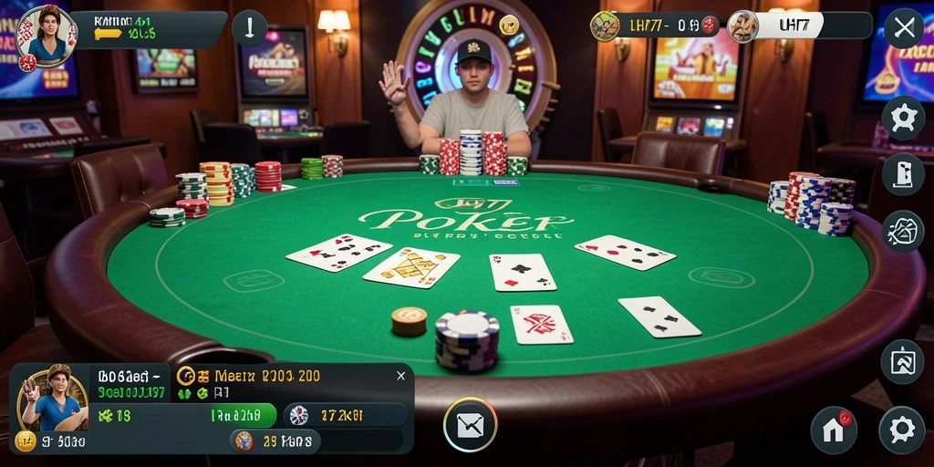 Screenshot utama UH77 menampilkan gameplay seru dan interaksi antar pemain poker.