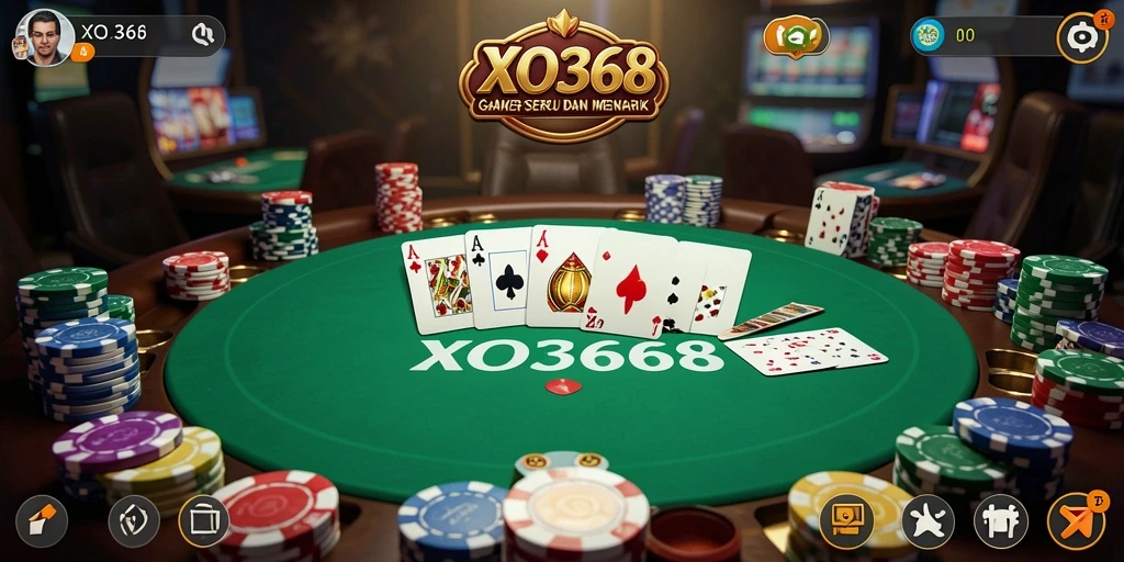 Tampilan gameplay XO368 saat bermain poker yang seru dan interaktif.